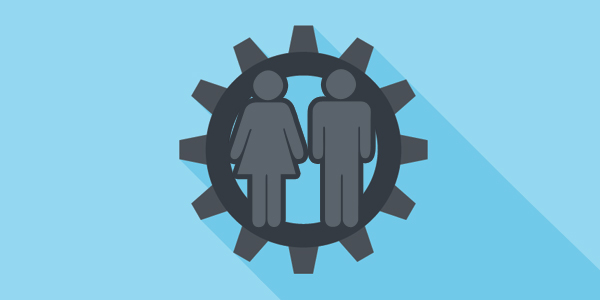 icon of man and woman within a cog signifying human emotion